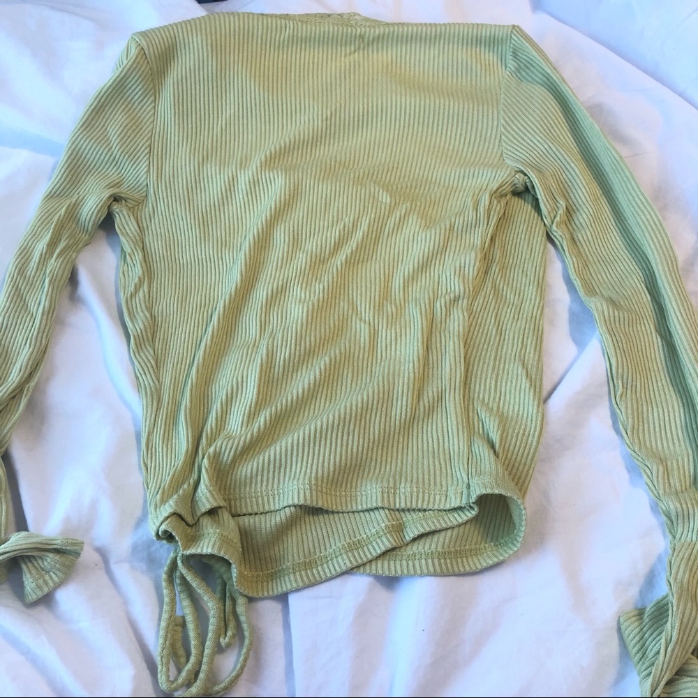 NWT Urban Outfitters Lace Y2K Wrap Top Green Crop ribbed soft cross brandy melvi - Picture 10 of 15
